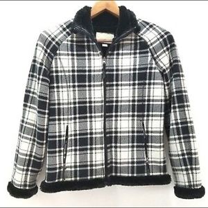 green tea houndstooth black fake fur lined coat